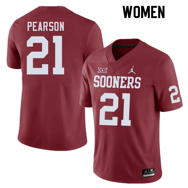 Women #21 Reggie Pearson Oklahoma Sooners College Football Jerseys Stitched-Crimson